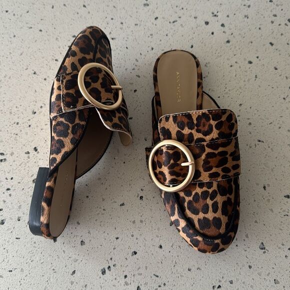 Ann Taylor Mules Flat Leopard Print Calf Hair Women's Size 5.5 Slip On Shoes EUC - Picture 12 of 12